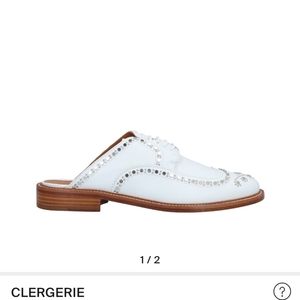 CLERGERIE PARIS white leather, silver studs and laces mule. Size 40